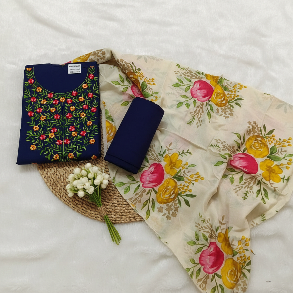 Unstitched Salwar Suit Material (Blue)