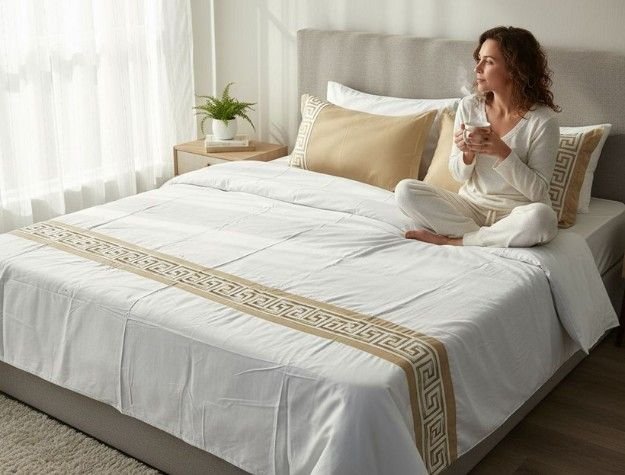 LuxeHome Premium Greek Key Border Cotton Bedsheet Set with Matching Pillow Covers4 LuxeHome Premium Greek Key Border Cotton Bedsheet Set with Matching Pillow Covers