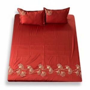 LuxeHome Premium Royal Red Embroidered Bedsheet Set with Floral Border