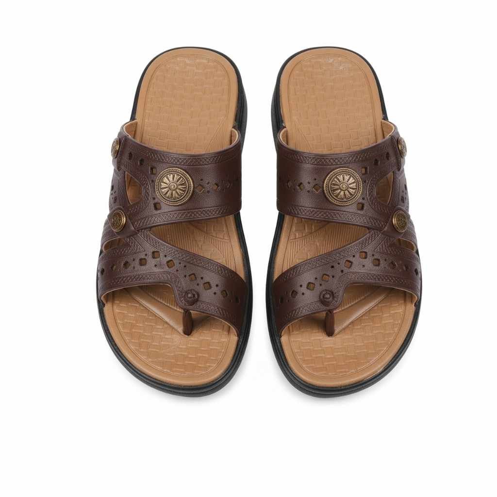 Men’s Traditional Laser-Cut Ethnic Thong Sandals1 Men’s Traditional Laser-Cut Ethnic Thong Sandals – Coffee Brown