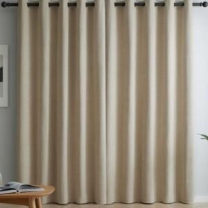 Natural Textured Faux-Linen Oatmeal Eyelet Curtains