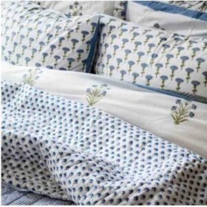 Azure Meadow Traditional Sanganeri Hand-Block Bedding Set