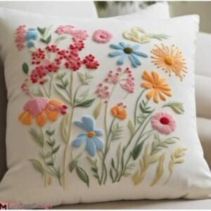 Wildflower Meadow Hand-Embroidered Accent Pillow