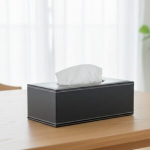 Grand Luxe Stitched Leatherette Tissue Box Cover – Minimalist Series