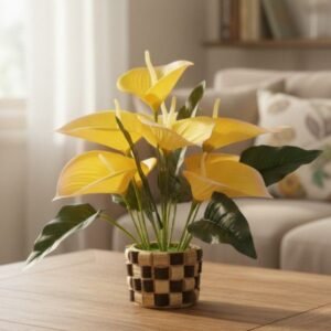 Radiant Bloom Anthurium Collection in Mosaic Checkered Wood Planter