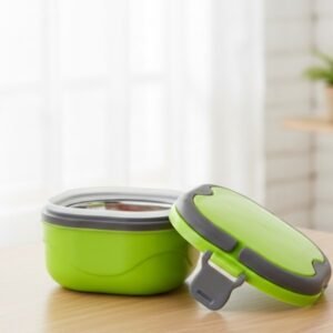VibrantHome Insulated Rectangular Tiffin with Easy-Latch Green Lid