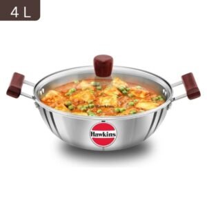 Hawkins Stainless Steel Kadhai with Glass Lid (4L, 26 cm, 3 mm Thickness)