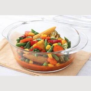 Premium 700ml Borosilicate Glass Round Casserole with Lid Heat-Resistant Mixing & Serving Bowl